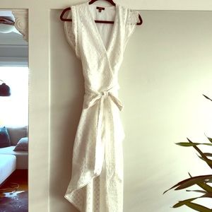 White crochet kimono wrap dress